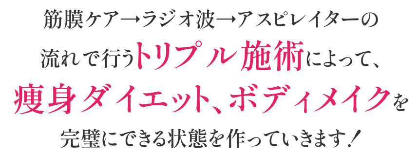 トリプル施術によって、痩身ダイエット、ボディメイクを完璧にできる状態を作っていきます！